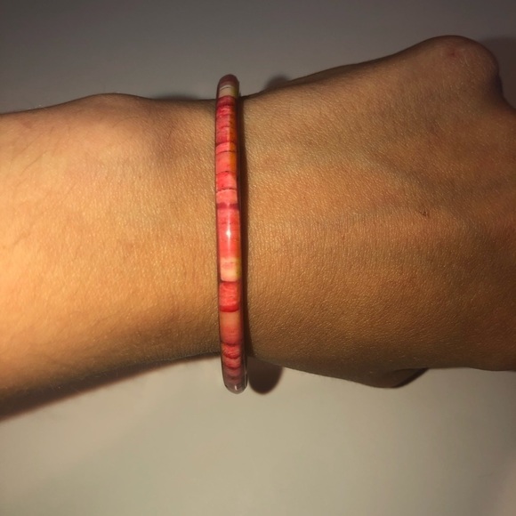 Vtg 70s brass & dyed bone inlay boho hippie stacking bangle 8” / 2.6” diameter - Picture 3 of 5